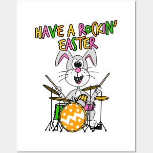 Have A Rockin' Easter Drummer Bunny Playing Drums Posters and Art